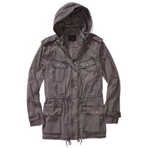 ARITZIA TALULA Trooper Hooded Cargo Utility‎ Field Jacket Size XXS Gray Cotton